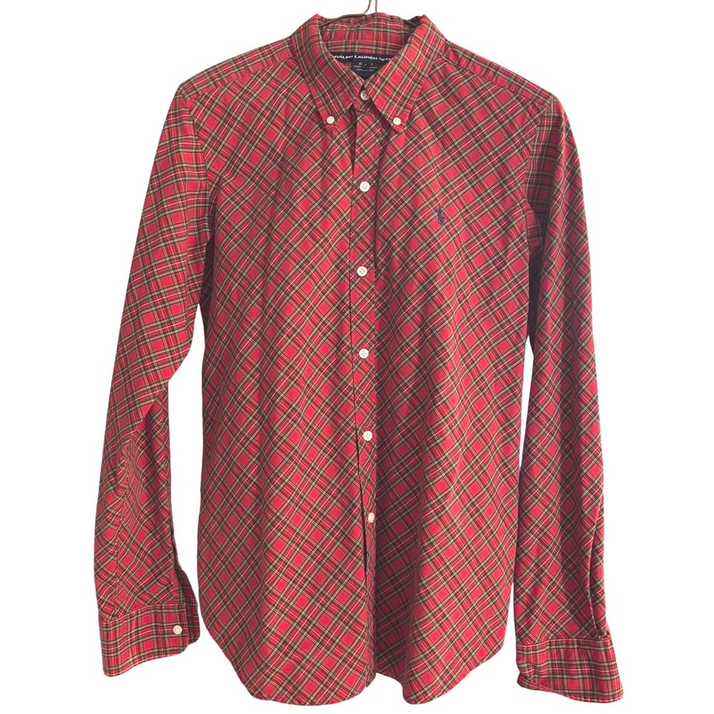 Vintage Ralph Lauren Sport Red Plaid Cotton Button Down Shirt Large RN 94306